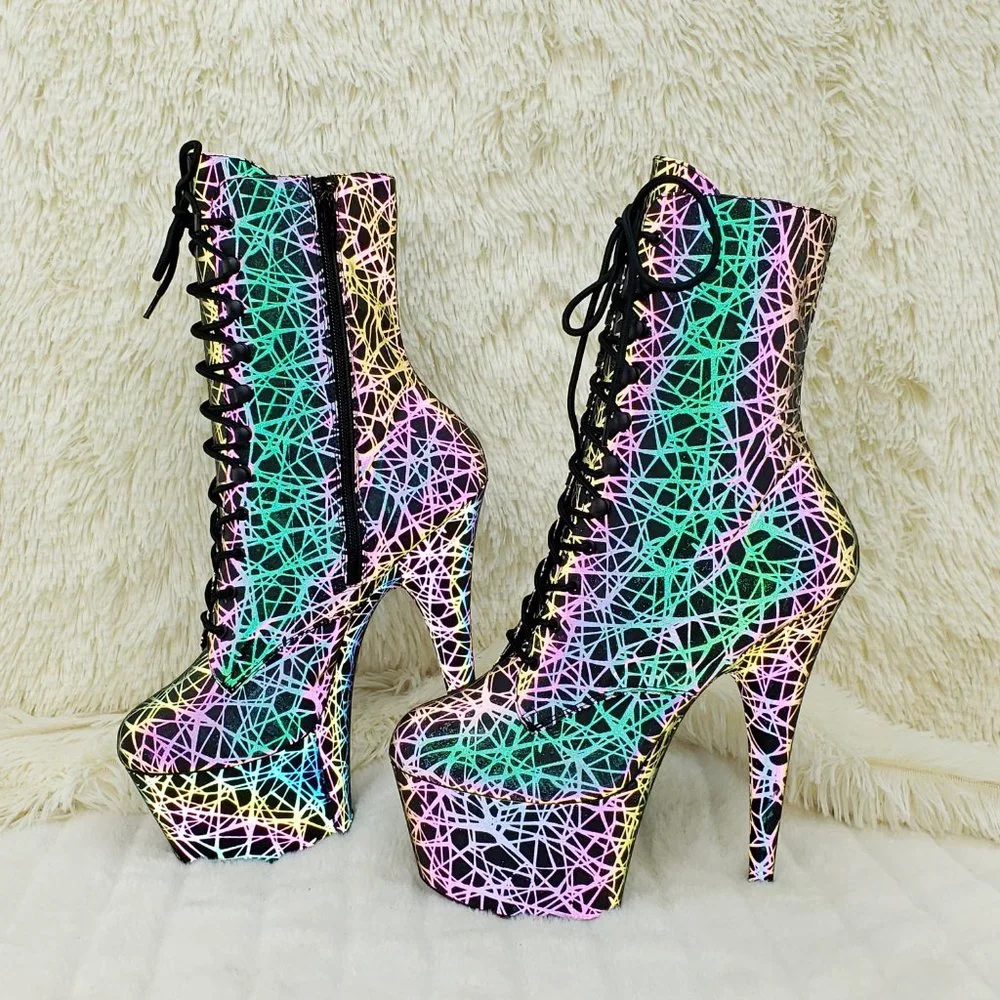 Reflective Geometric Platform High Heel Ankle Boots - Picture 6 of 17